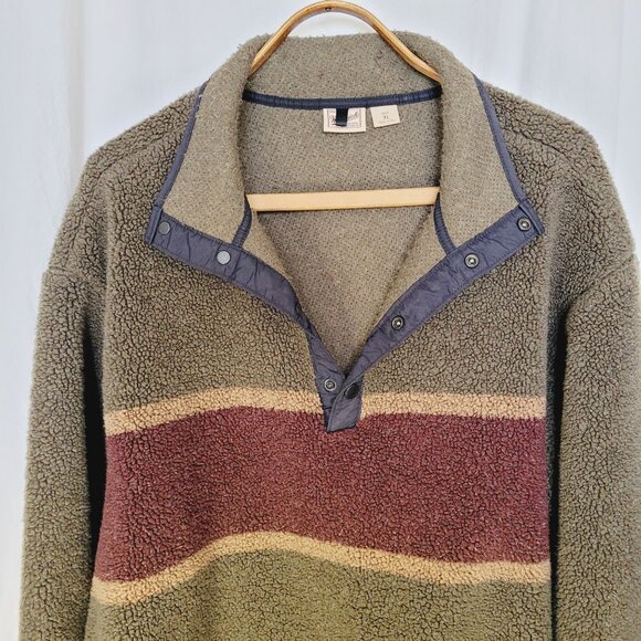 Vintage ‘00s Woolrich Green Red Two Tone Fleece Henley Jacket Mens Size XL - Picture 2 of 12